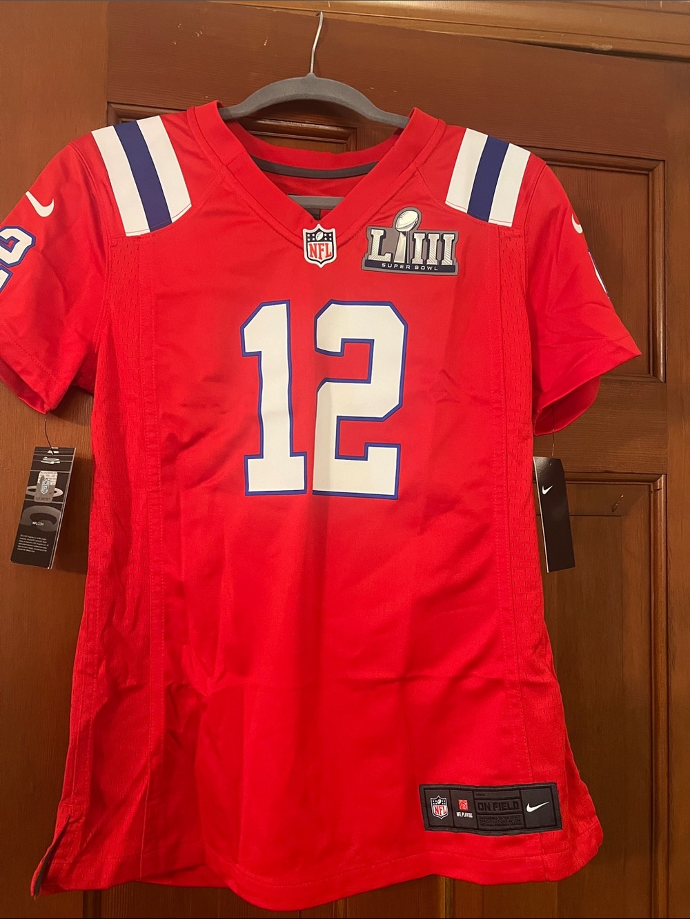 Nike Red Tom Brady #12 NFL Jersey with Blue & White Accents NWT